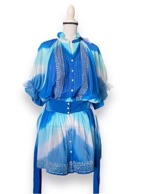 Juliet Dunn London Blue Ombré Embroidered Cotton Dress Size 1 S